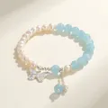 Handmade aquamarine and freshwater pearl bracelet with silver butterfly charm detail - Aquamarine Freshwater Pearl Butterfly Style