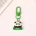 Cute cartoon panda resin keychain with green clasp backpack charm accessory - Flower Panda
