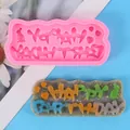 Roze siliconen mal en kleurrijke resin Happy Birthday taarttopper met konijntjes - Konijn en Hart Stijl (50-2293-A)