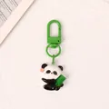 Cute cartoon panda resin keychain with green metal hook for school bag charm gift - Panda with Bamboo