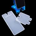 Detailed view of DIY epoxy resin phone stand silicone molds and finished blue resin stand - Mirror Slot Stand Mold (60-506) / White / White