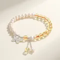 Natural freshwater pearl and yellow crystal bracelet with elegant silver butterfly charm - Citrine Freshwater Pearl Butterfly Style