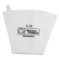 Close-up of food-safe lebensmittelecht label on reusable professional fabric piping bag - 3-35 Specification / White
