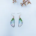 Elegant gradient blue and green cicada wing hook earrings with iridescent rhinestones - Rose Gold / Green Gradient
