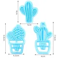 Blauwe cactusvormige fondant- en koekjesvormpjes met duidelijke afmetingen - Cactus Groet Set (83015)