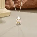 Vintage irregular silver pendant necklace with white pearl for elegant women's jewelry - Silver Tone Style (A407A) / Silver