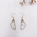 Elegant handmade cicada wing drop earrings with white gradient finish and gold foil accents - Gold Foil Style / Gray