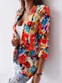 Elegante blazer da donna con vivace stampa floreale in un design di giacca primaverile - Taglia S / Top / Arancione