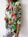 Vibrant watercolor floral print spring blazer jacket for women's stylish outfit - Green
