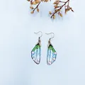 Gradient cicada wing drop earrings with colorful rhinestones in SKU variant view. - Bronze Style / Green