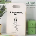 Vertical 13-pocket accordion file folder with handle featuring a cute cartoon girl design - Girl Style B / 13 Pockets / Off White