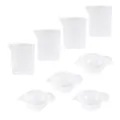 Vista detallada de tazas medidoras de silicona de 100 ml y cuencos para mezclar resina DIY - Estilo PA009 / Pack de 8 Piezas