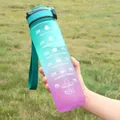 Macro view of motivational time markers on a 1000ml gradient outdoor sports water bottle - 1000ml / Teal Purple Ombre