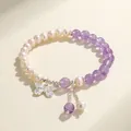 Natural freshwater pearl and purple crystal bracelet with silver butterfly charm - Lavender Amethyst Freshwater Pearl Butterfly Style