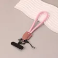 Minimalist macaron pink braided nylon phone wrist strap with anti-lost gasket - Pink