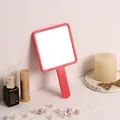 Stylish portable handheld square makeup mirror featuring a vibrant pink plastic frame - Square Mirror / Red