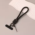 Durable black nylon phone wrist strap lanyard with anti-lost gasket and leather connector - Black