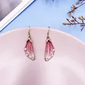 Elegant gradient pink cicada wing drop earrings with sparkling crystals for women - Bronze Style / Red