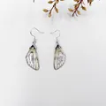 Handmade gradient cicada wing drop earrings with delicate sparkling silver foil accents - Silver Foil Style / Gray