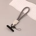 Durable gray nylon braided phone wrist strap with white leather connector and gasket - Gray