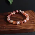 Armband aus rotem Lepidokrokit-Quarz mit 12mm Perlen und funkelnden Zirkonia-Ringen - Transfer-Ring / 10mm