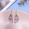 Elegant gradient cicada wing drop earrings with sparkling rhinestones in pink and blue. - Rose Gold / Green Pink