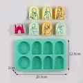 Stampo in silicone a 8 cavità con motivi di donna musulmana e moschea per sapone - 8 Cavità Tema Musulmano (J2401113-C) / 8 Cavità (J2401113-C) / Verde menta