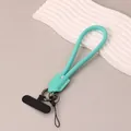 Stylish turquoise macaron nylon braided phone wrist strap with black tether pad for anti-loss - Blue