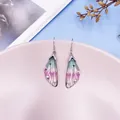 Gradient cicada wing drop earrings with iridescent rhinestones in teal and pink finish - Silver Style / Green Pink Gradient