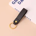 Minimalistische zwarte PU-leren sleutelhanger met goudkleurige metalen ring voor tas - Zwart