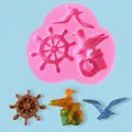Nautical theme silicone mold with ship wheel and seagull for fondant decoration - Helm Seagull and Bird Design (50-852-A) / Pink