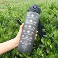 1000ml frosted grey sports water bottle with motivational time markers and carry strap - 1000ml / Grey Gradient
