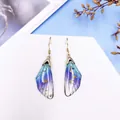 Elegant gradient blue and purple cicada wing hook earrings with decorative gold foil accents - Gold Foil Style / Blue Gradient
