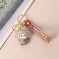 Cute flocked monkey figurine keychain with a brown Happy Time embossed silicone strap - Monkey Shape / Monkey