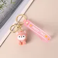 Adorable pink flocked fox plush doll keychain with Happy Time soft rubber strap - Fox Pattern / Fox
