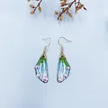 Delicate gradient green and blue cicada wing hook earrings with iridescent rhinestones - Gold Style / Green Gradient