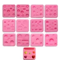 Detail view of 13 pink silicone chocolate molds with heart and shell shapes - 13 Pieces Set (50-437) / 13-Piece Set / Pink