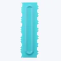 Detail of a blue plastic cake cream scraper with multiple decorative serrated edges - Long Irregular Serrated (84004-15)
