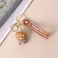 Cute cartoon lion flocked doll keychain with Happy Time soft rubber strap schoolbag charm - Lion Style / Lion