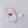 Decoración para tarta de conejo blanco con lazo rojo y pompón blanco suave y mullido - Conejo de PVC Blando