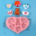 Molde profesional de silicone en forma de corazón con diseños de oso y corazón para artesanía - 8 Cavidades (J2401163-A)