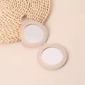 Portable mini folding makeup mirror with elegant beige PU leather cover for travel use - Round Khaki