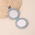 Light blue portable PU leather foldable double-sided makeup mirror for travel - Round Blue