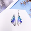 Fairy-style cicada wing drop earrings featuring blue-purple gradient and rhinestones - Silver Style / Blue Gradient