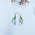 Handmade cicada wing earrings with green and blue gradient and gold foil accents for women - Gold Foil Style / Green Gradient