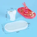 Set di stampi in silicone coniglio 3D e vassoio ovale per gioielli e decorazioni fai-da-te - Set Coniglio Vassoio Ovale (J2590)