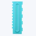 Close-up of light blue plastic cake comb scraper with dual serrated pattern edges - Square Serrated Comb (84004-9)
