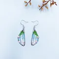 Elegant gradient blue and green cicada wing drop earrings with sparkling rhinestones - Silver Style / Green Gradient