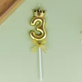 Vela de cumpleaños número 3 dorada con corona y lazo para decoración de tartas fiesta - Número 3 / Dorado