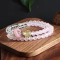 Detail view of double-layer natural crystal bracelet with rose quartz and citrine beads - Rose Quartz Loop Double Loop Bracelet